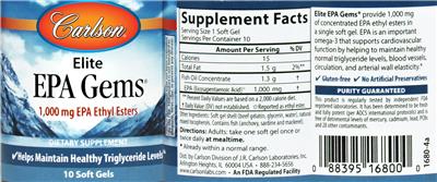 Photo of the Carlson Elite EPA Gems 1,000 mg label