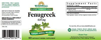 Photo of the Windmill Fenugreek 610 mg label