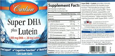 Photo of the Carlson Super DHA plus Lutein label