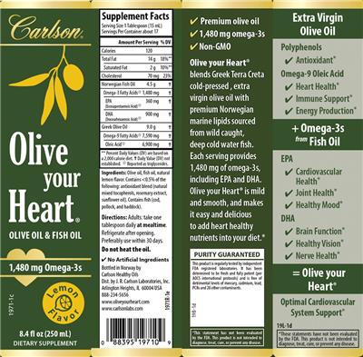Photo of the Carlson Olive Your Heart Lemon Flavor label