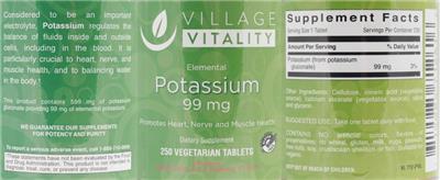 Photo of the Village Vitality Potassium 99 mg label