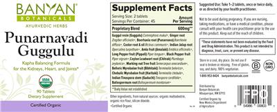 Photo of the Banyan Botanicals Punarnavadi Guggulu label