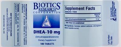 Photo of the Biotics Research Corporation DHEA-10 mg label