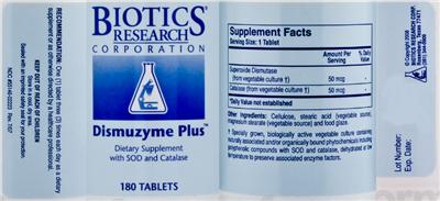 Photo of the Biotics Research Corporation Dismuzyme Plus label