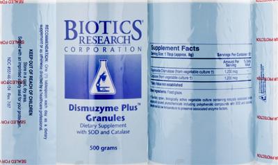 Photo of the Biotics Research Corporation Dismuzyme Plus Granules label