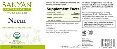 Photo of the Banyan Botanicals Neem label