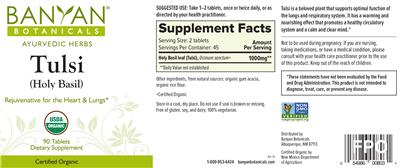 Photo of the Banyan Botanicals Tulsi label