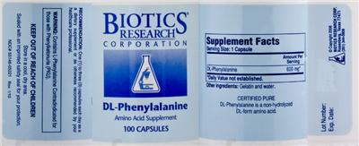 Photo of the Biotics Research Corporation DL-Phenylalanine label