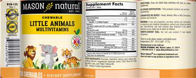 Photo of the Mason Natural Chewable Little Animals Multivitamins Fruity Flavors label