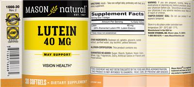 Photo of the Mason Natural Lutein 40 mg label