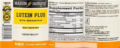 Photo of the Mason Natural Lutein Plus with Zeaxanthin label