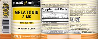 Photo of the Mason Natural Melatonin 3 mg label