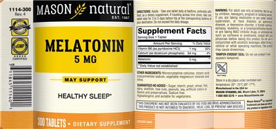 Photo of the Mason Natural Melatonin 5 mg label
