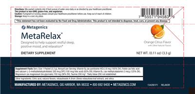 Photo of the Metagenics MetaRelax Orange Citrus Flavor label