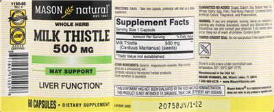 Photo of the Mason Natural Milk Thistle 500 mg label