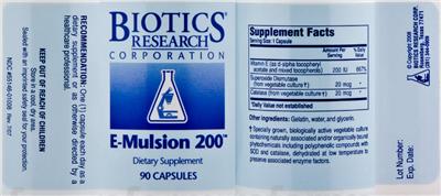 Photo of the Biotics Research Corporation E-Mulsion 200 label
