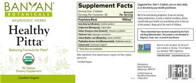 Photo of the Banyan Botanicals Healthy Pitta label