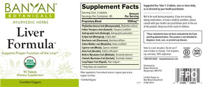 Photo of the Banyan Botanicals Liver Formula label