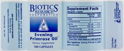 Photo of the Biotics Research Corporation Evening Primrose Oil label