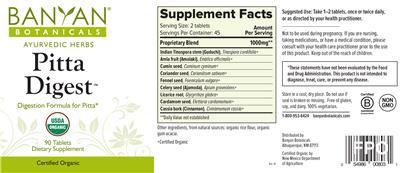 Photo of the Banyan Botanicals Pitta Digest label