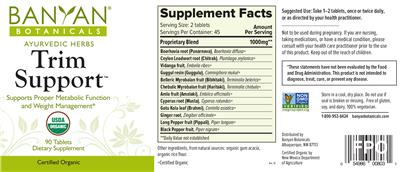 Photo of the Banyan Botanicals Trim Support label