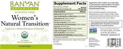 Photo of the Banyan Botanicals Women's Natural Transition label