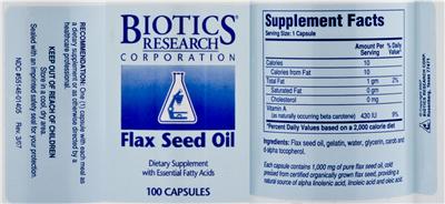 Photo of the Biotics Research Corporation Flax Seed Oil label