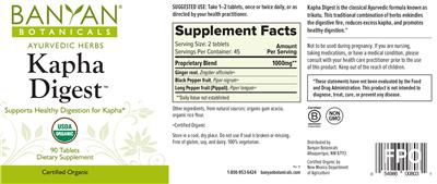 Photo of the Banyan Botanicals Kapha Digest label