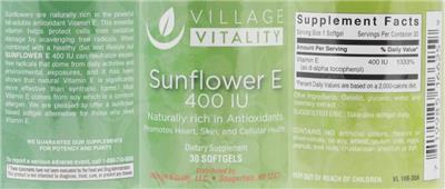 Photo of the Village Vitality Sunflower E 400 IU label