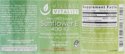 Photo of the Village Vitality Sunflower E 400 IU label