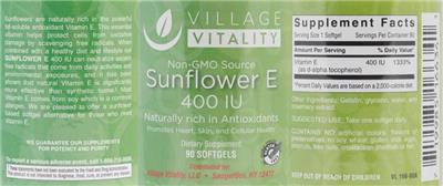 Photo of the Village Vitality Sunflower E 400 IU label