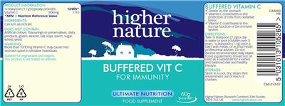 Photo of the Higher Nature Buffered Vit C label