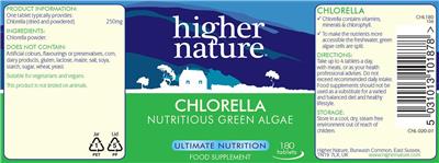 Photo of the Higher Nature Chlorella label