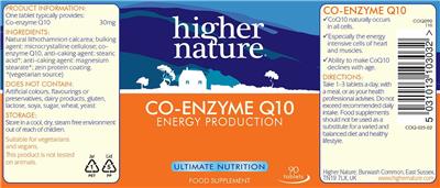 Photo of the Higher Nature Co-Enzyme Q10 30 mg label