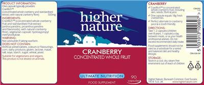 Photo of the Higher Nature Cranberry label