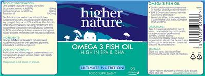 Photo of the Higher Nature Omega 3 Fish Oil label