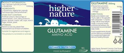 Photo of the Higher Nature Glutamine label