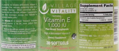 Photo of the Village Vitality Vitamin E 1,000 IU label
