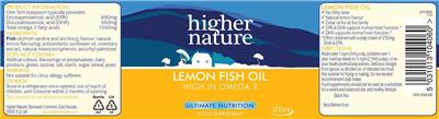 Photo of the Higher Nature Lemon Fish Oil label
