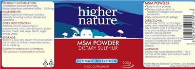Photo of the Higher Nature MSM Powder label
