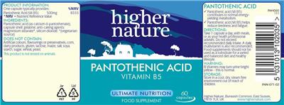 Photo of the Higher Nature Pantothenic Acid label
