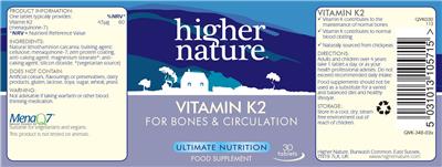 Photo of the Higher Nature Vitamin K2 label
