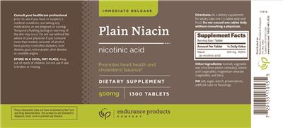 Photo of the Endurance Products Company Plain Niacin 500 mg label