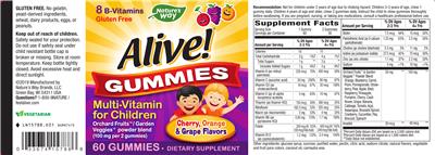Photo of the Nature's Way Alive! Gummies Multi-Vitamin for Children label