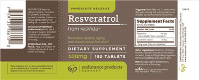 Photo of the Endurance Products Company Resveratrol from ResVida 100 mg label