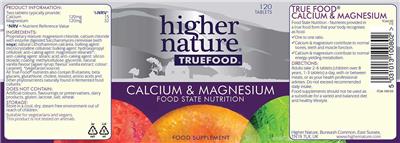 Photo of the Higher Nature True Food Calcium & Magnesium label
