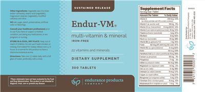 Photo of the Endurance Products Company Endur-VM Multi-Vitamin & Mineral label