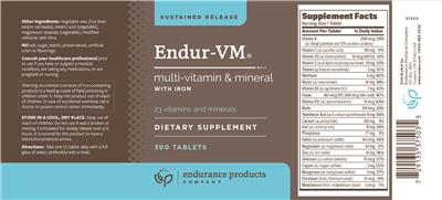 Photo of the Endurance Products Company Endur-VM Multi-Vitamin & Mineral label