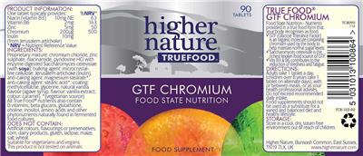 Photo of the Higher Nature True Food GTF Chromium label