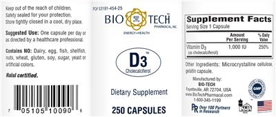 Photo of the Bio-Tech Pharmacal D3 label